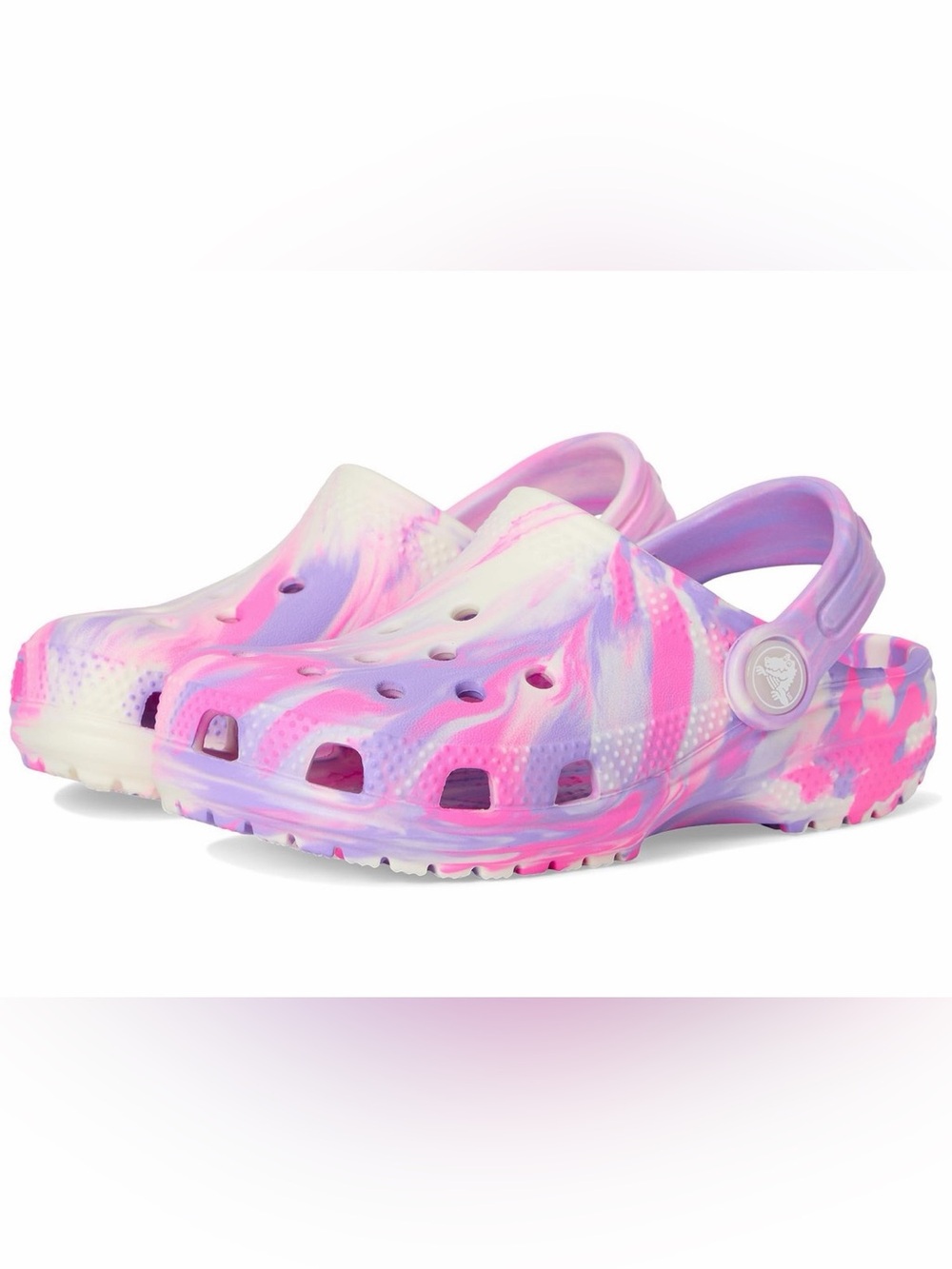Crocs, classic glow in the dark marbled clogs vibrant pink purple white size C13